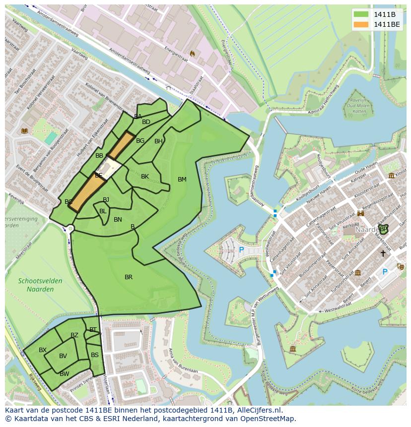 Afbeelding van het postcodegebied 1411 BE op de kaart.