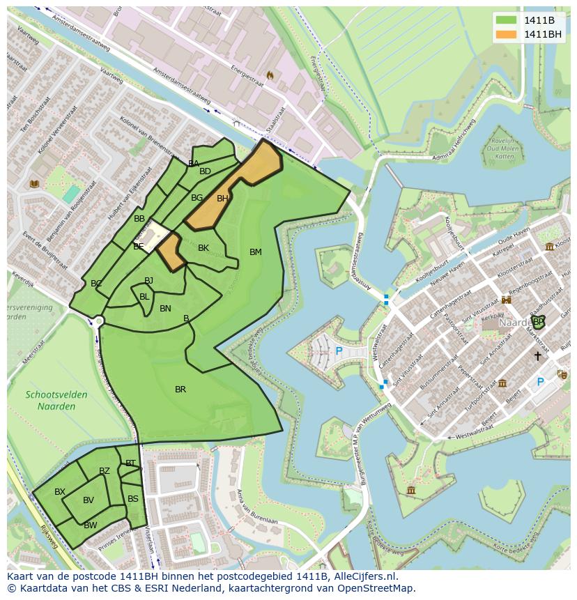 Afbeelding van het postcodegebied 1411 BH op de kaart.
