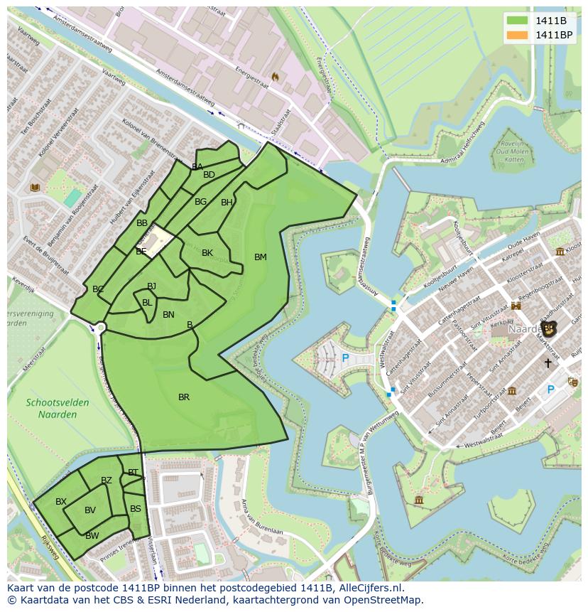Afbeelding van het postcodegebied 1411 BP op de kaart.
