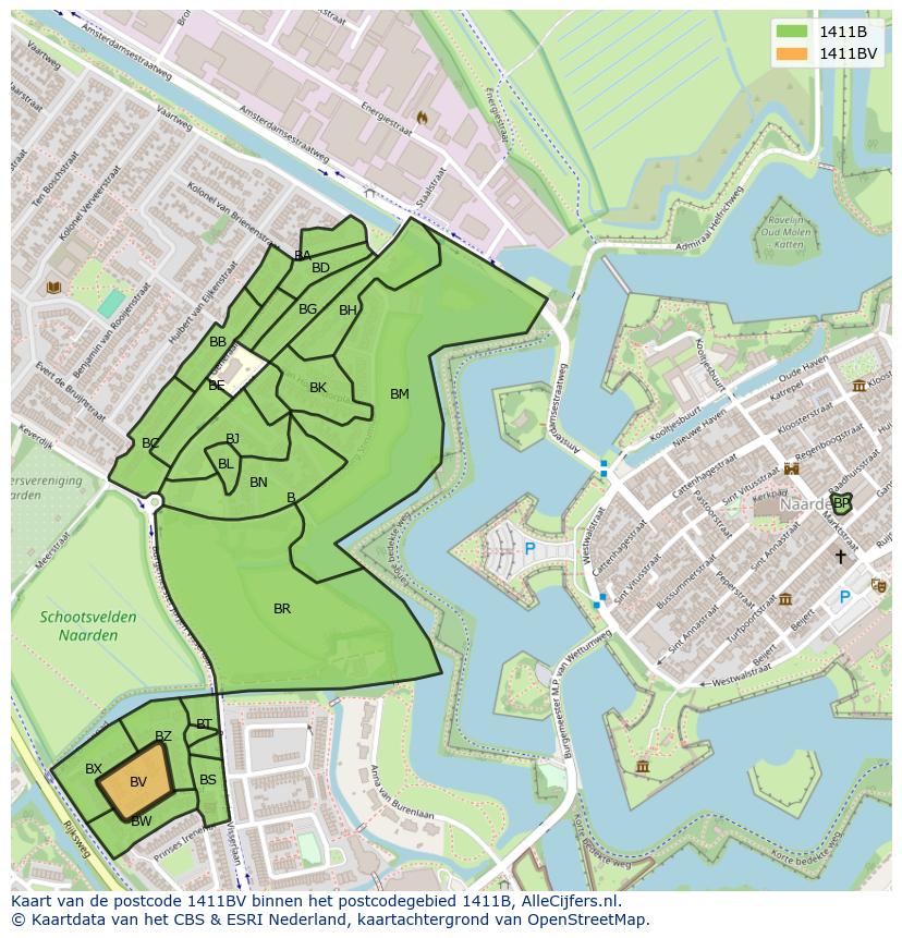 Afbeelding van het postcodegebied 1411 BV op de kaart.