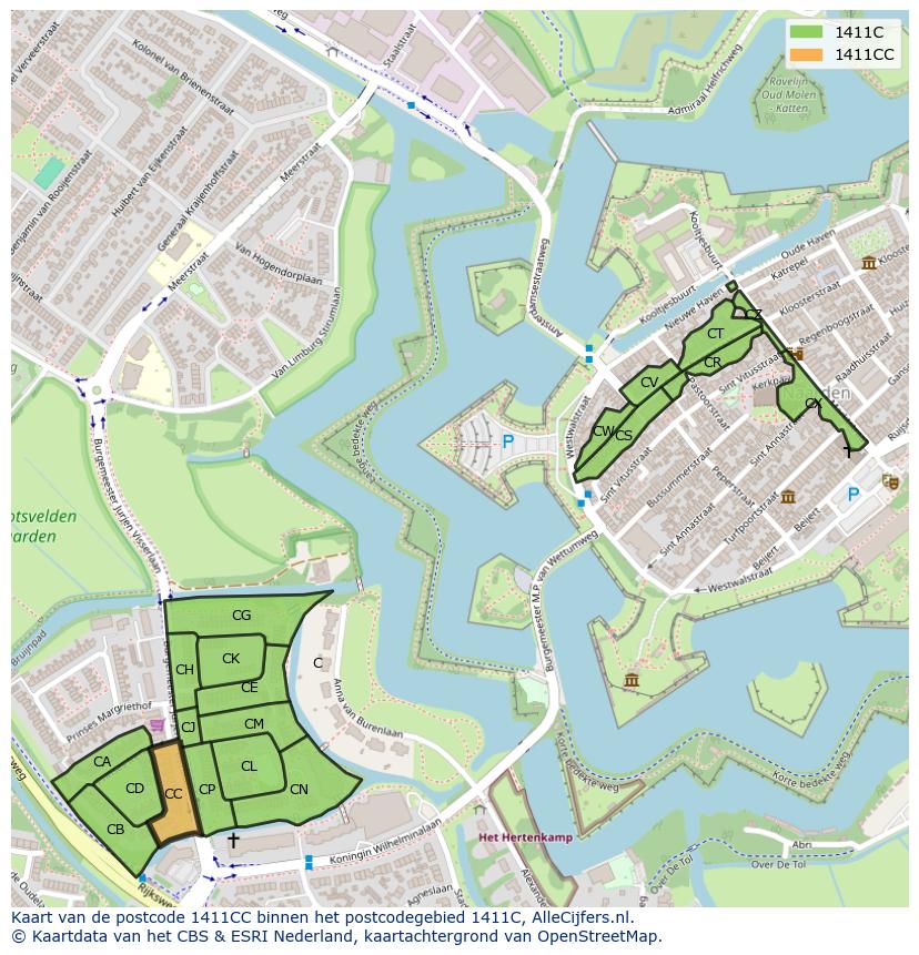 Afbeelding van het postcodegebied 1411 CC op de kaart.