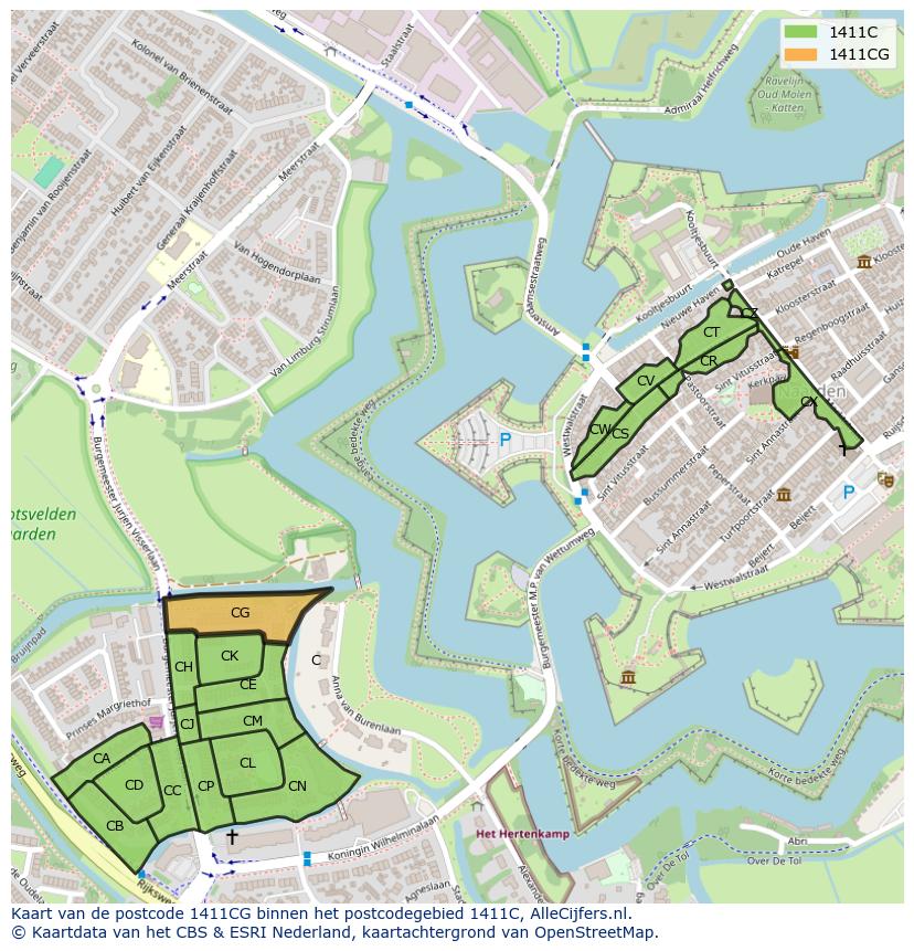 Afbeelding van het postcodegebied 1411 CG op de kaart.