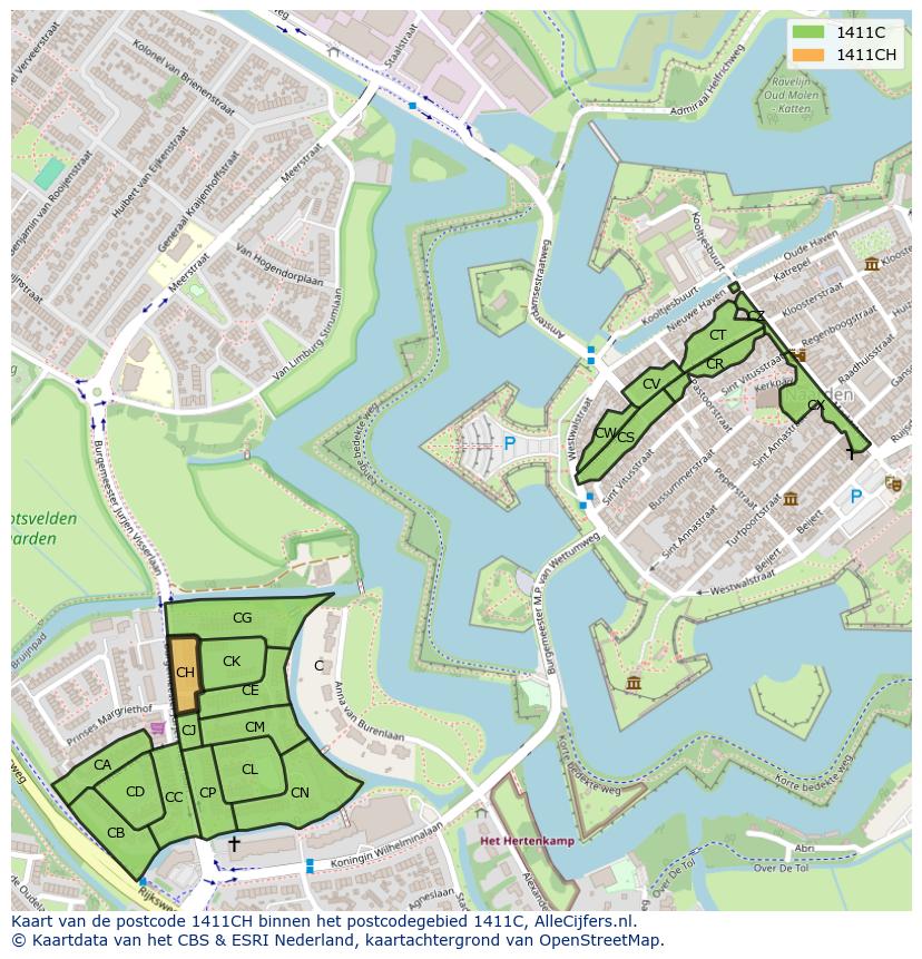 Afbeelding van het postcodegebied 1411 CH op de kaart.