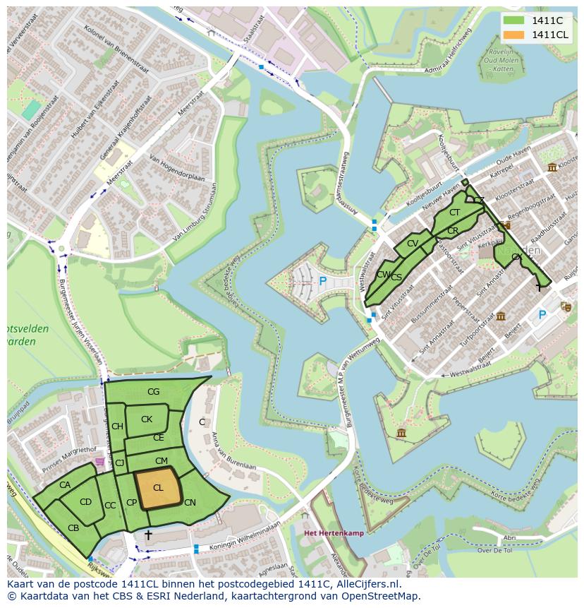 Afbeelding van het postcodegebied 1411 CL op de kaart.