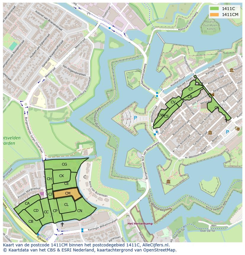 Afbeelding van het postcodegebied 1411 CM op de kaart.