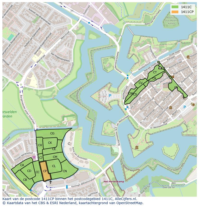 Afbeelding van het postcodegebied 1411 CP op de kaart.