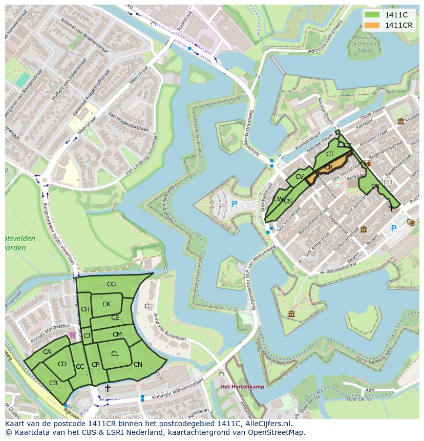 Afbeelding van het postcodegebied 1411 CR op de kaart.