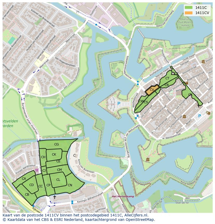 Afbeelding van het postcodegebied 1411 CV op de kaart.