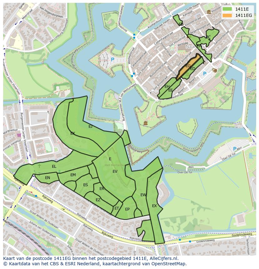 Afbeelding van het postcodegebied 1411 EG op de kaart.