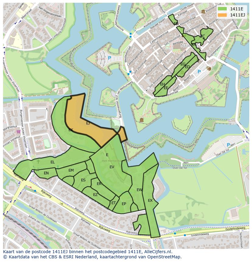 Afbeelding van het postcodegebied 1411 EJ op de kaart.