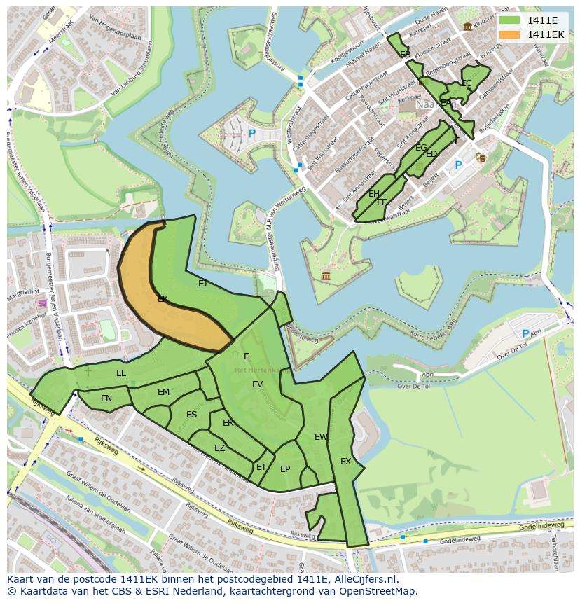 Afbeelding van het postcodegebied 1411 EK op de kaart.