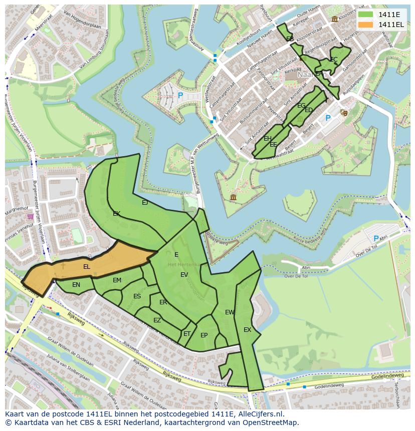 Afbeelding van het postcodegebied 1411 EL op de kaart.
