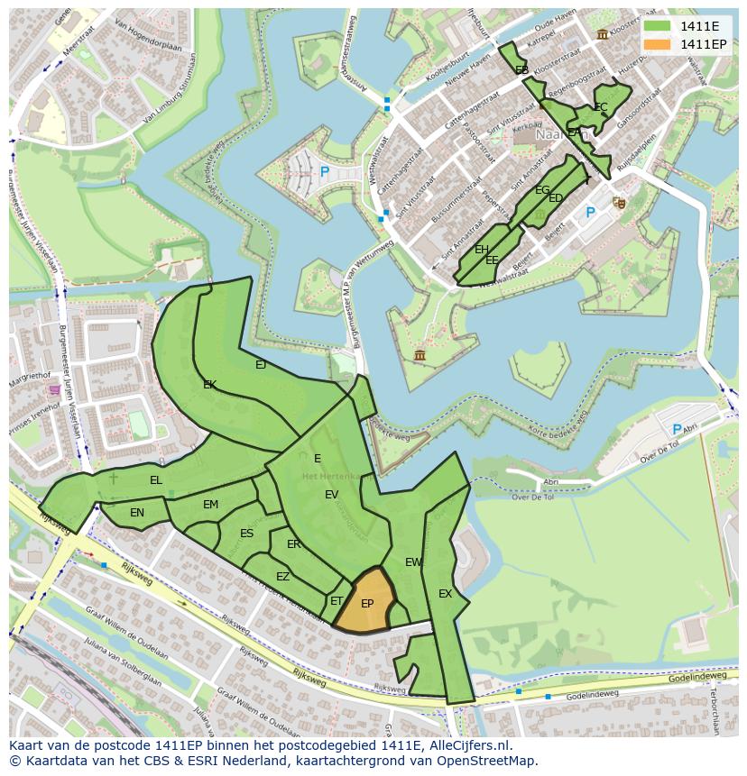 Afbeelding van het postcodegebied 1411 EP op de kaart.