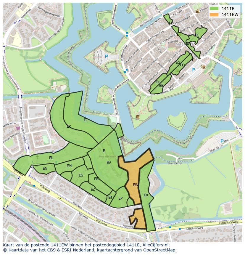 Afbeelding van het postcodegebied 1411 EW op de kaart.