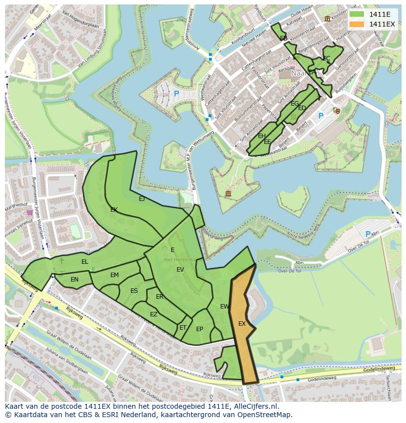 Afbeelding van het postcodegebied 1411 EX op de kaart.