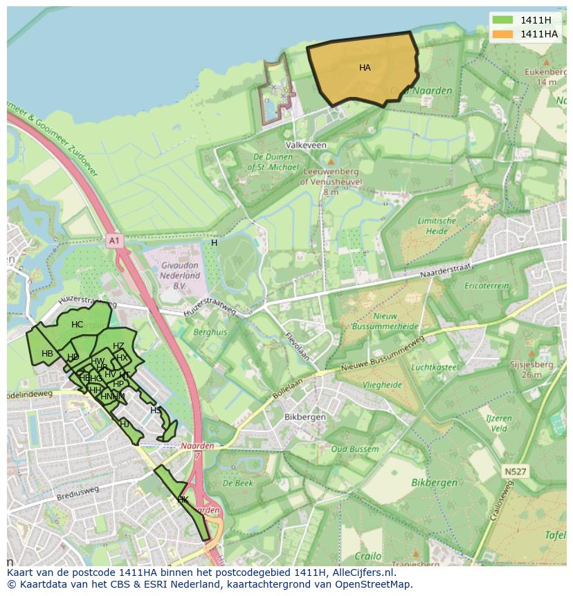Afbeelding van het postcodegebied 1411 HA op de kaart.