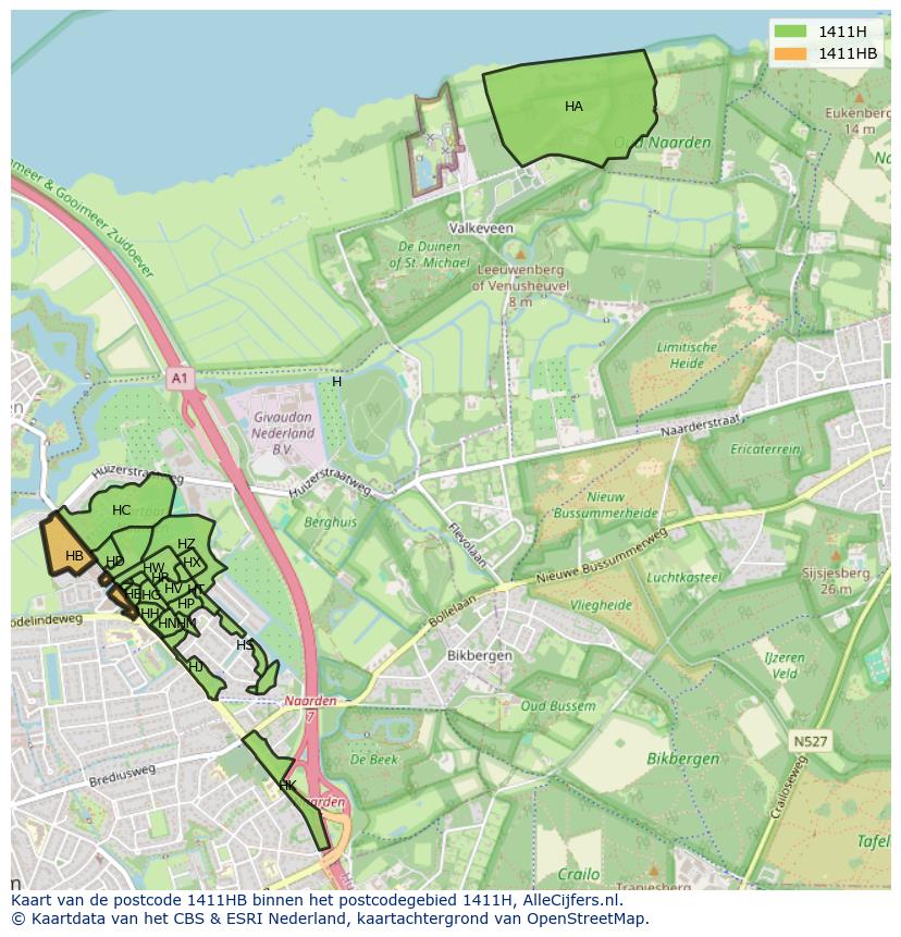 Afbeelding van het postcodegebied 1411 HB op de kaart.