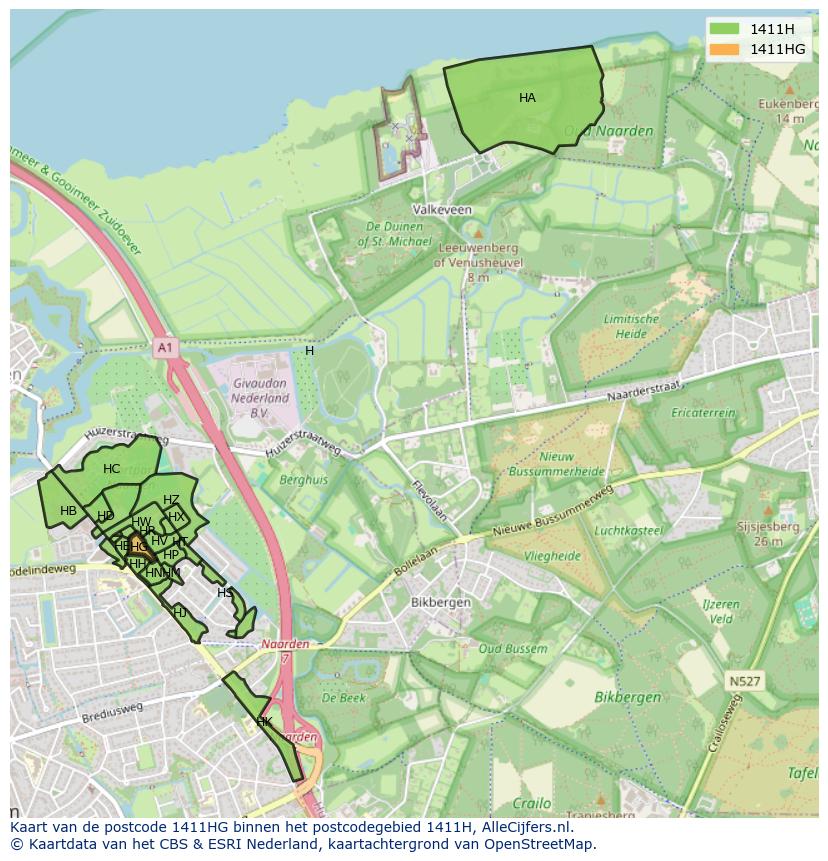 Afbeelding van het postcodegebied 1411 HG op de kaart.