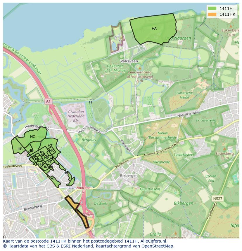 Afbeelding van het postcodegebied 1411 HK op de kaart.