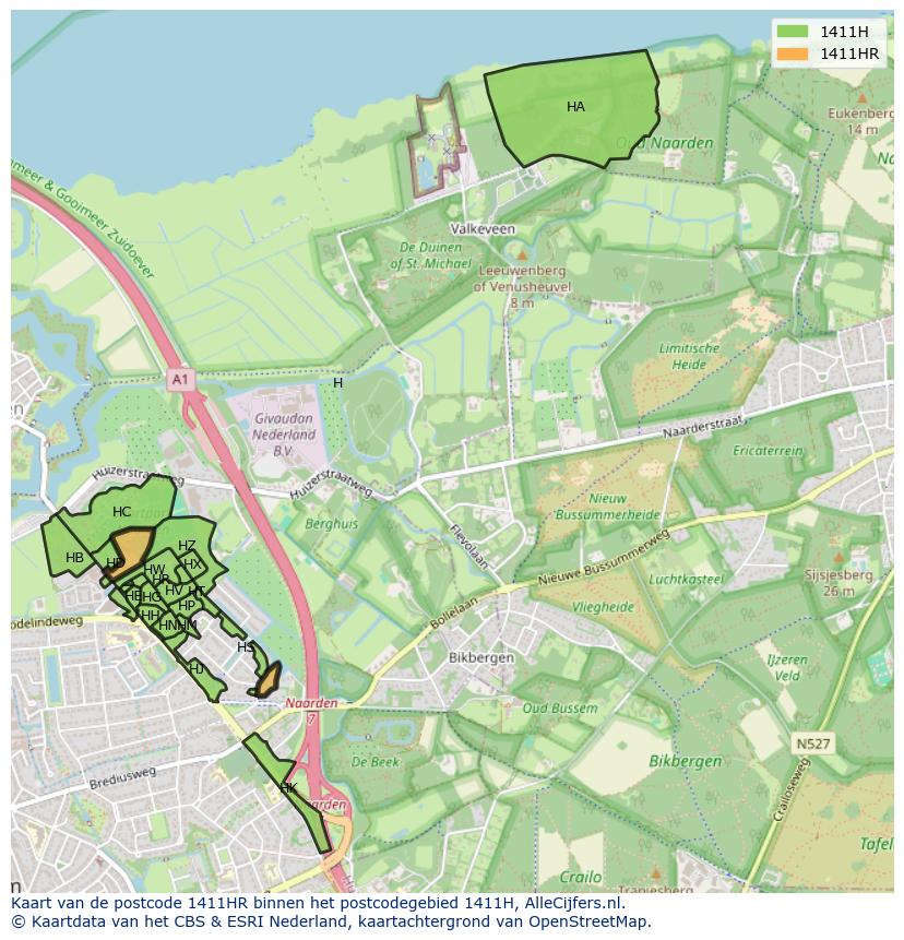 Afbeelding van het postcodegebied 1411 HR op de kaart.