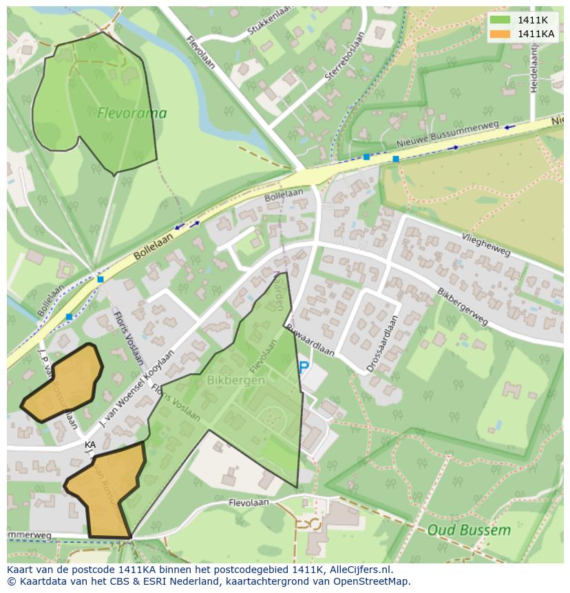 Afbeelding van het postcodegebied 1411 KA op de kaart.
