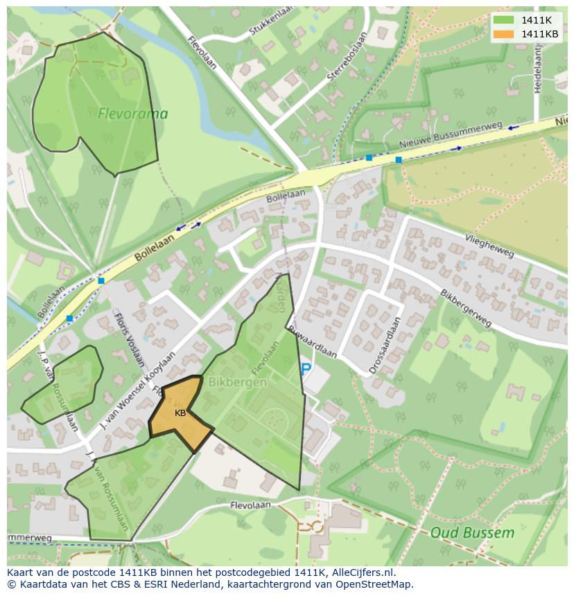 Afbeelding van het postcodegebied 1411 KB op de kaart.