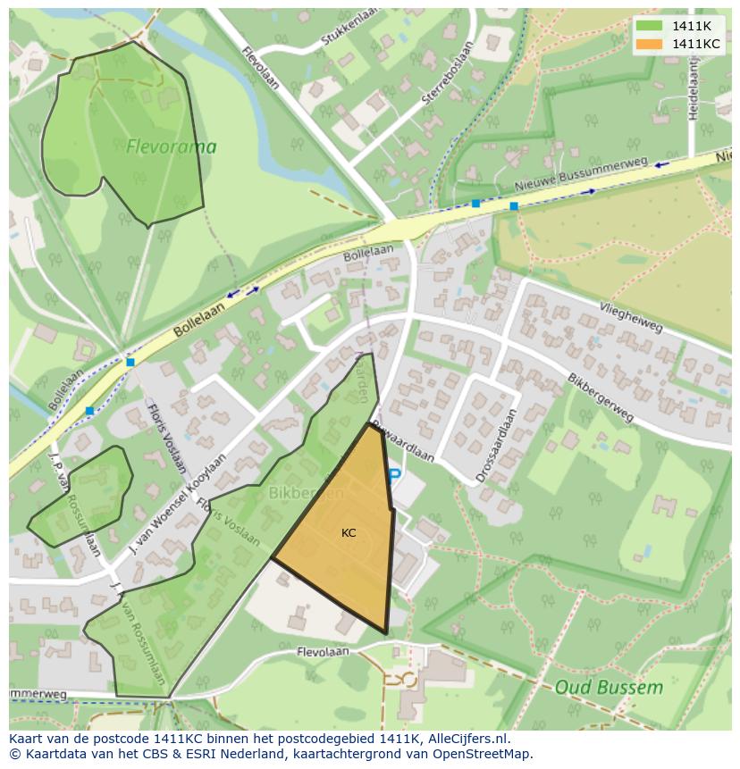 Afbeelding van het postcodegebied 1411 KC op de kaart.