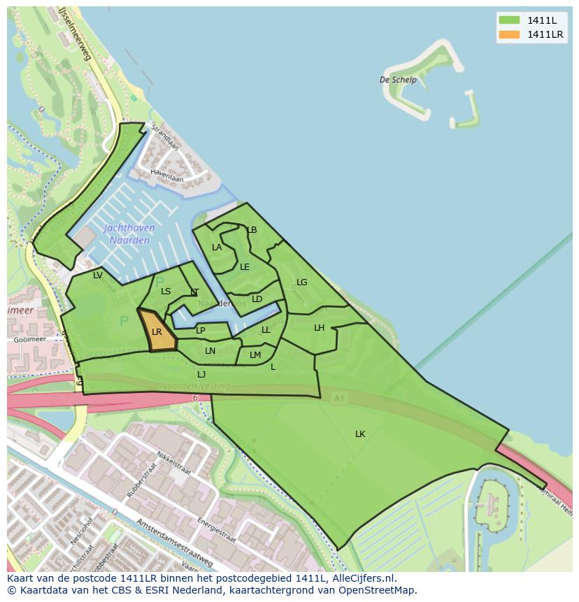 Afbeelding van het postcodegebied 1411 LR op de kaart.