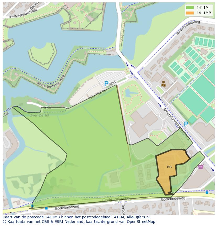 Afbeelding van het postcodegebied 1411 MB op de kaart.
