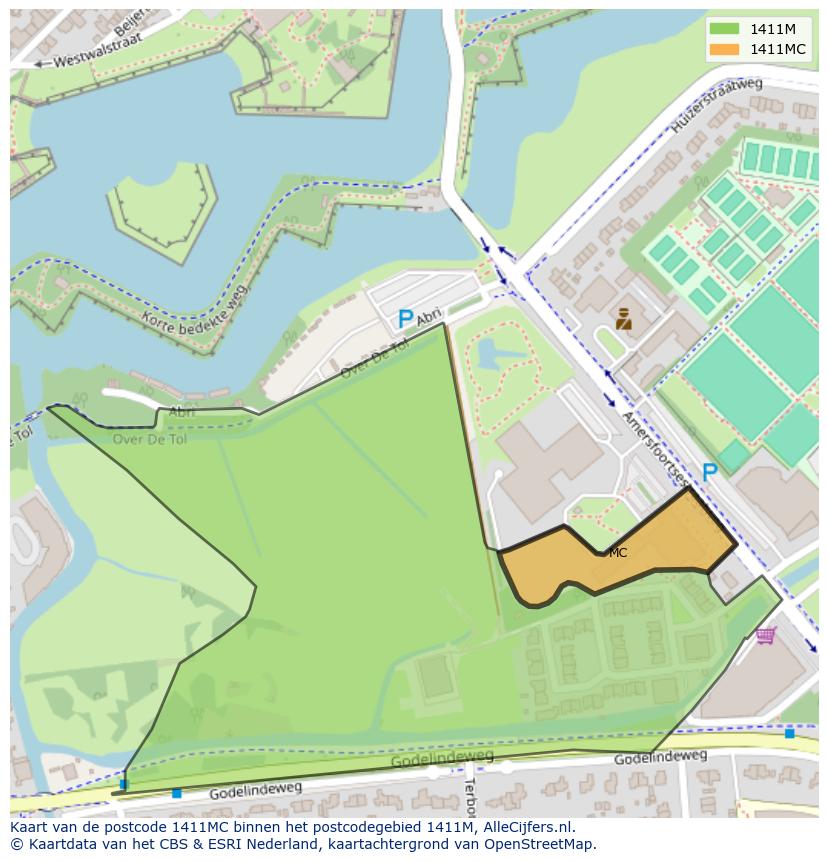 Afbeelding van het postcodegebied 1411 MC op de kaart.