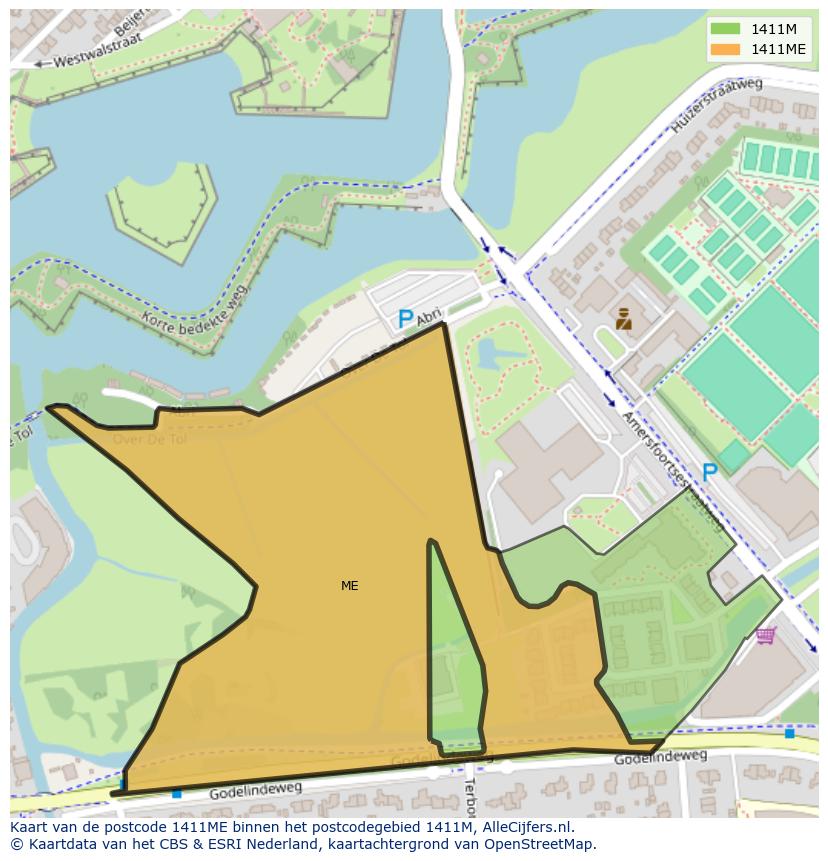 Afbeelding van het postcodegebied 1411 ME op de kaart.