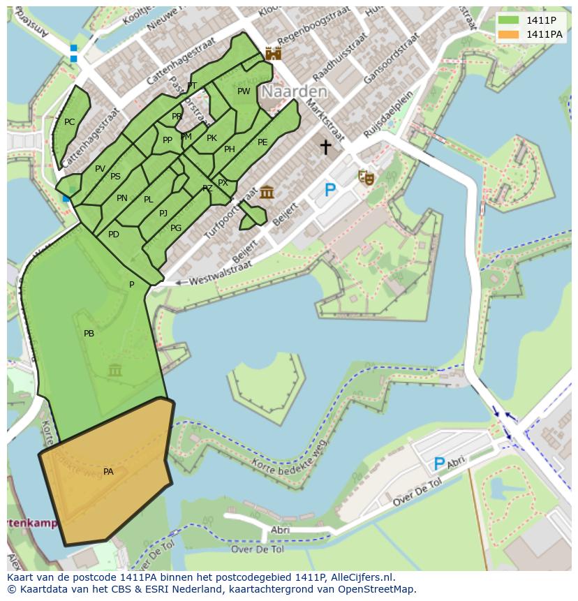 Afbeelding van het postcodegebied 1411 PA op de kaart.