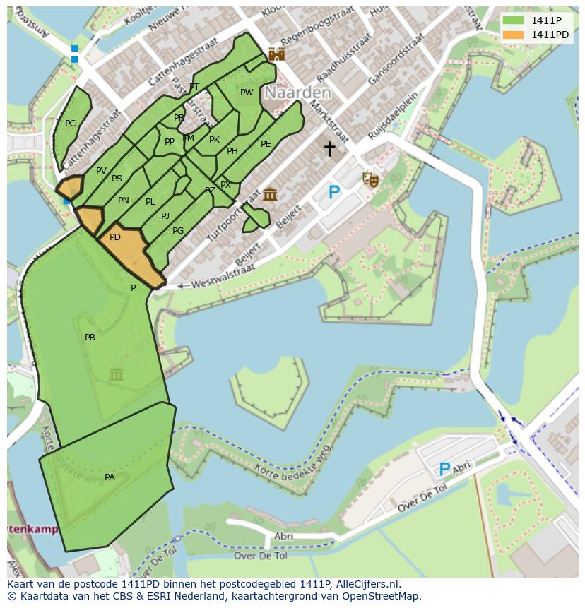 Afbeelding van het postcodegebied 1411 PD op de kaart.