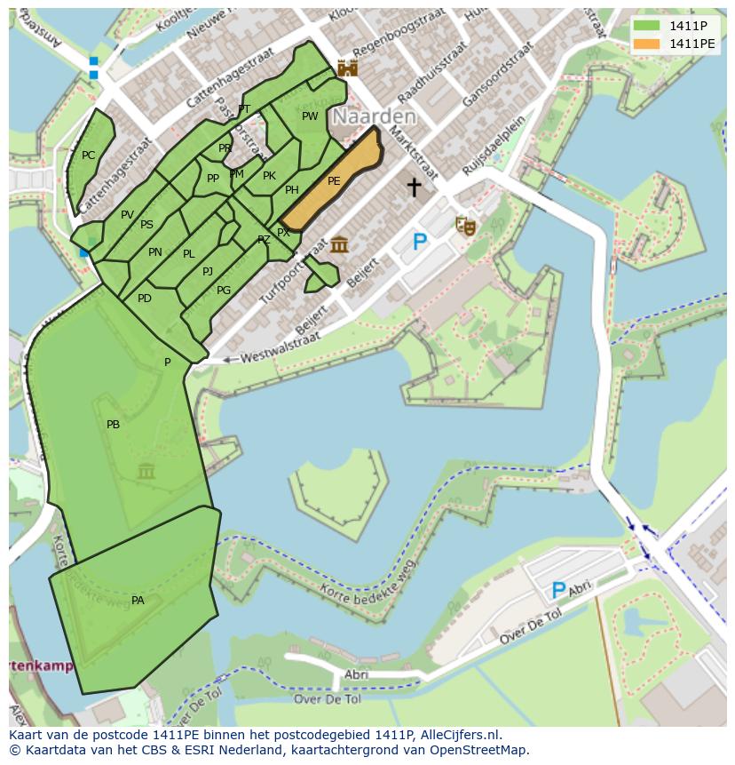 Afbeelding van het postcodegebied 1411 PE op de kaart.
