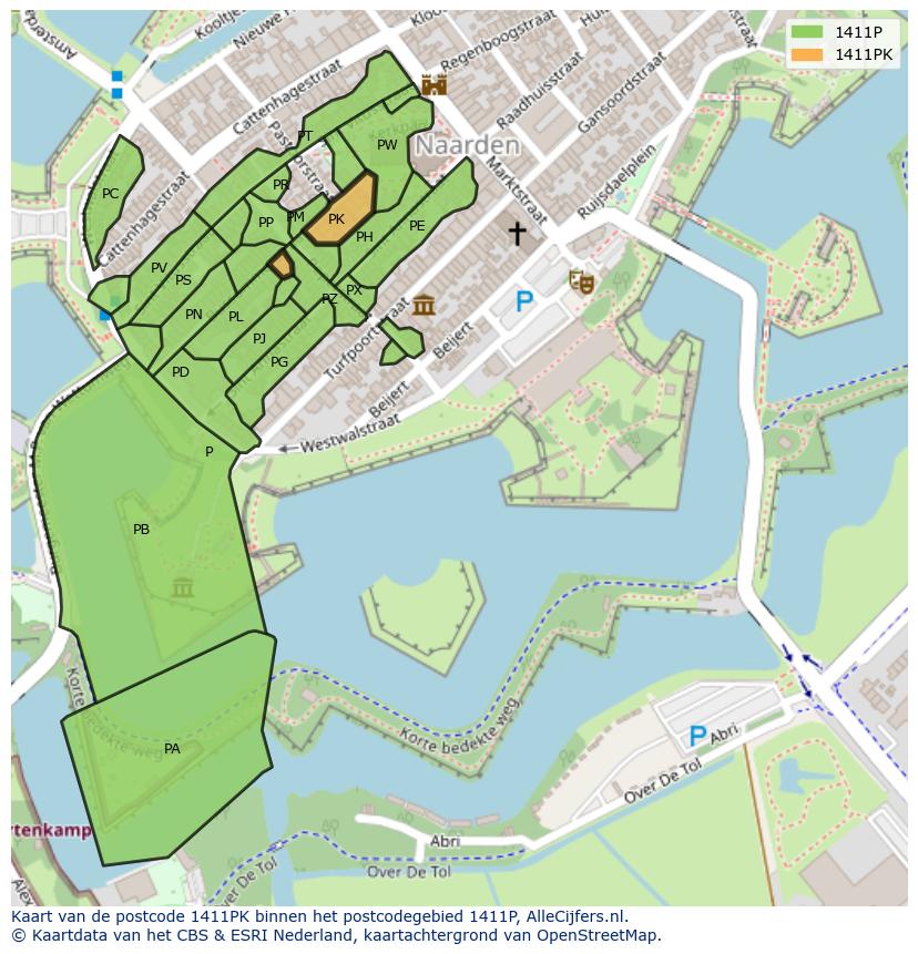 Afbeelding van het postcodegebied 1411 PK op de kaart.