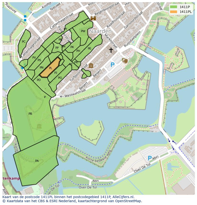 Afbeelding van het postcodegebied 1411 PL op de kaart.
