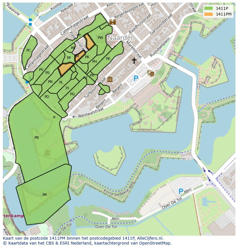 Afbeelding van het postcodegebied 1411 PM op de kaart.