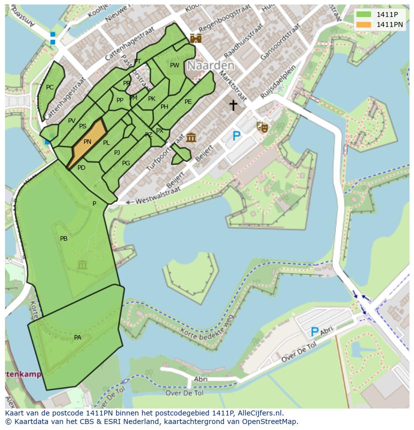 Afbeelding van het postcodegebied 1411 PN op de kaart.
