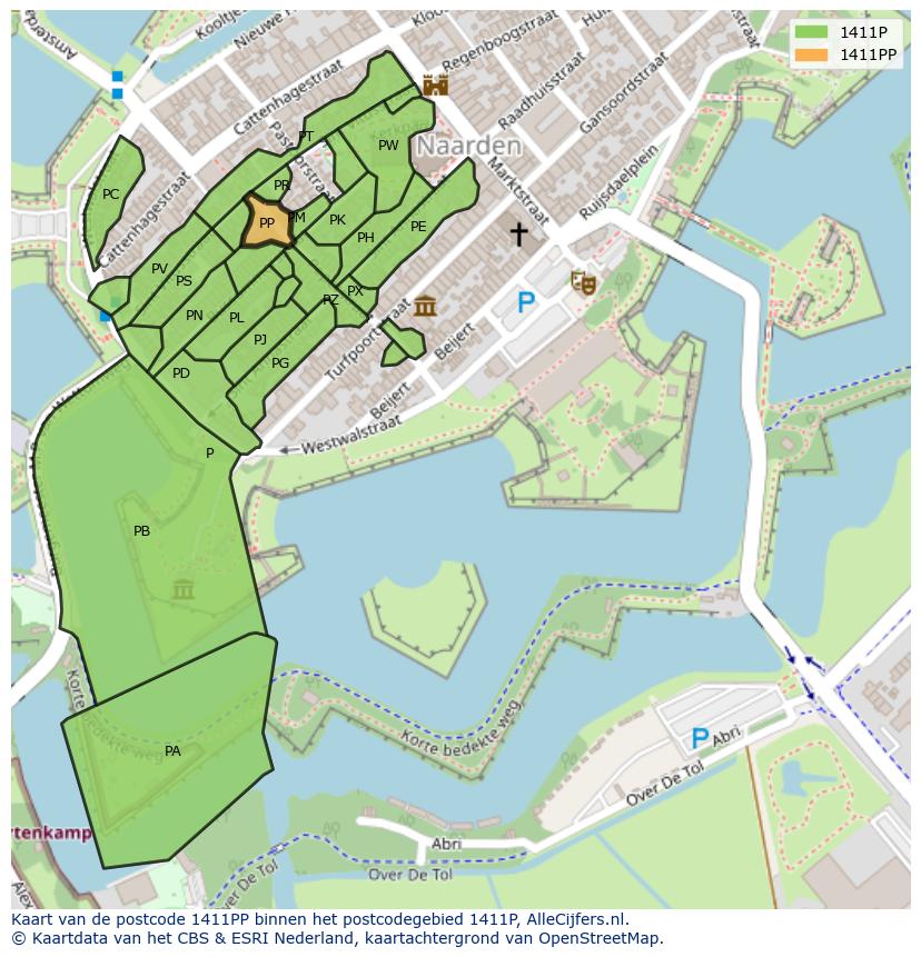 Afbeelding van het postcodegebied 1411 PP op de kaart.