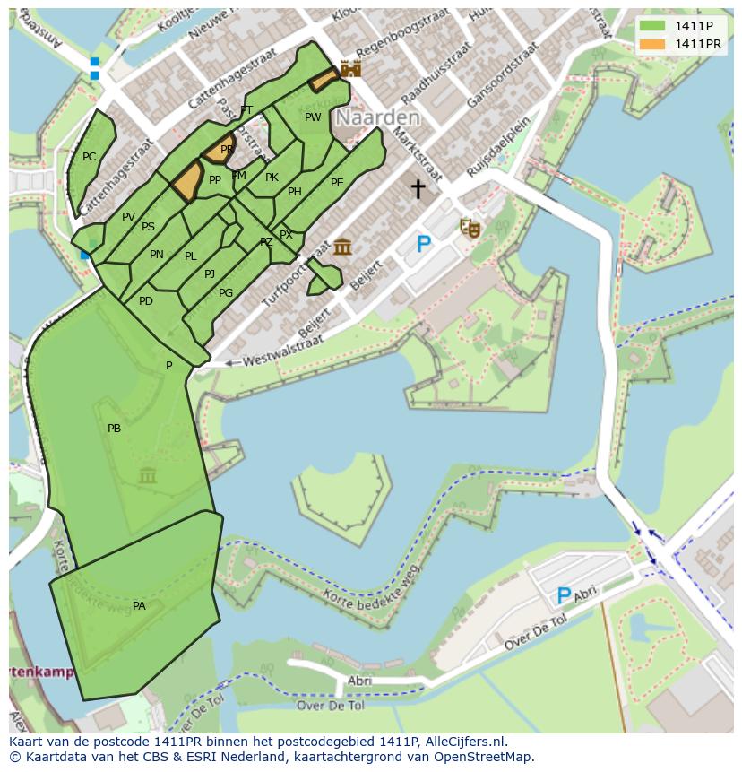 Afbeelding van het postcodegebied 1411 PR op de kaart.