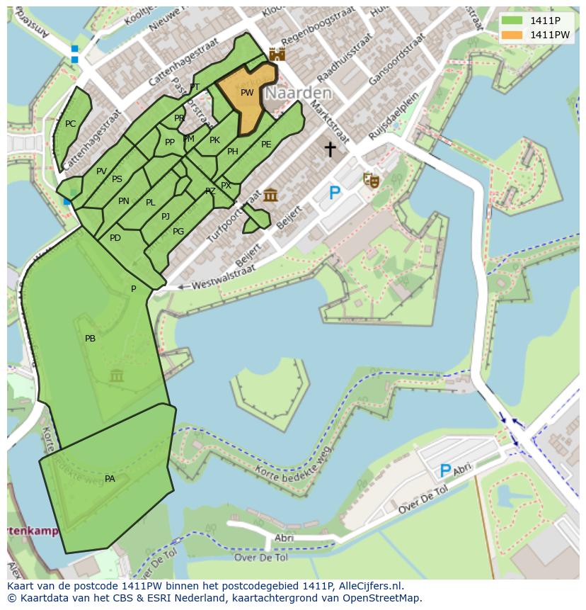 Afbeelding van het postcodegebied 1411 PW op de kaart.