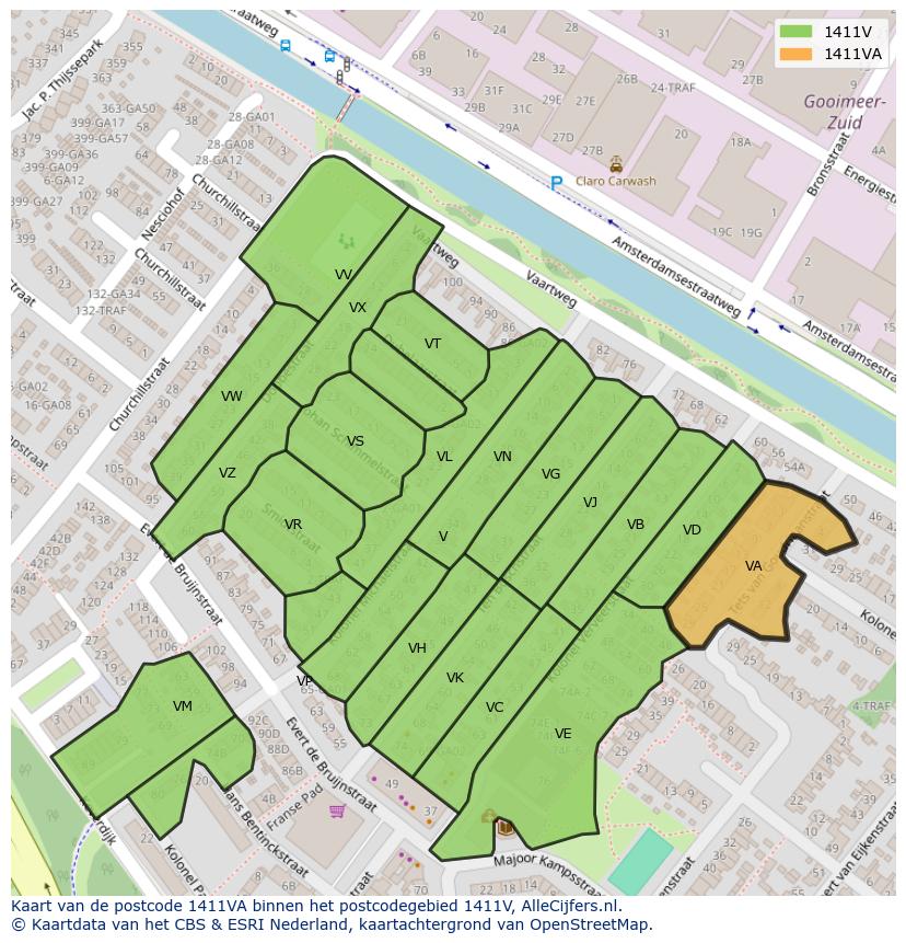 Afbeelding van het postcodegebied 1411 VA op de kaart.