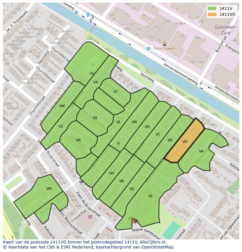 Afbeelding van het postcodegebied 1411 VD op de kaart.
