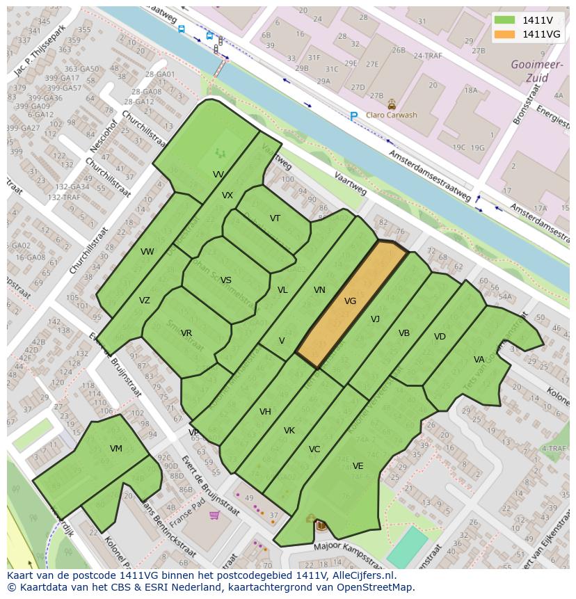 Afbeelding van het postcodegebied 1411 VG op de kaart.
