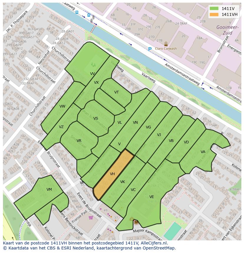 Afbeelding van het postcodegebied 1411 VH op de kaart.