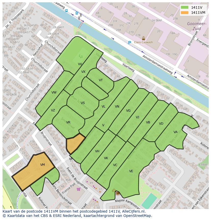Afbeelding van het postcodegebied 1411 VM op de kaart.