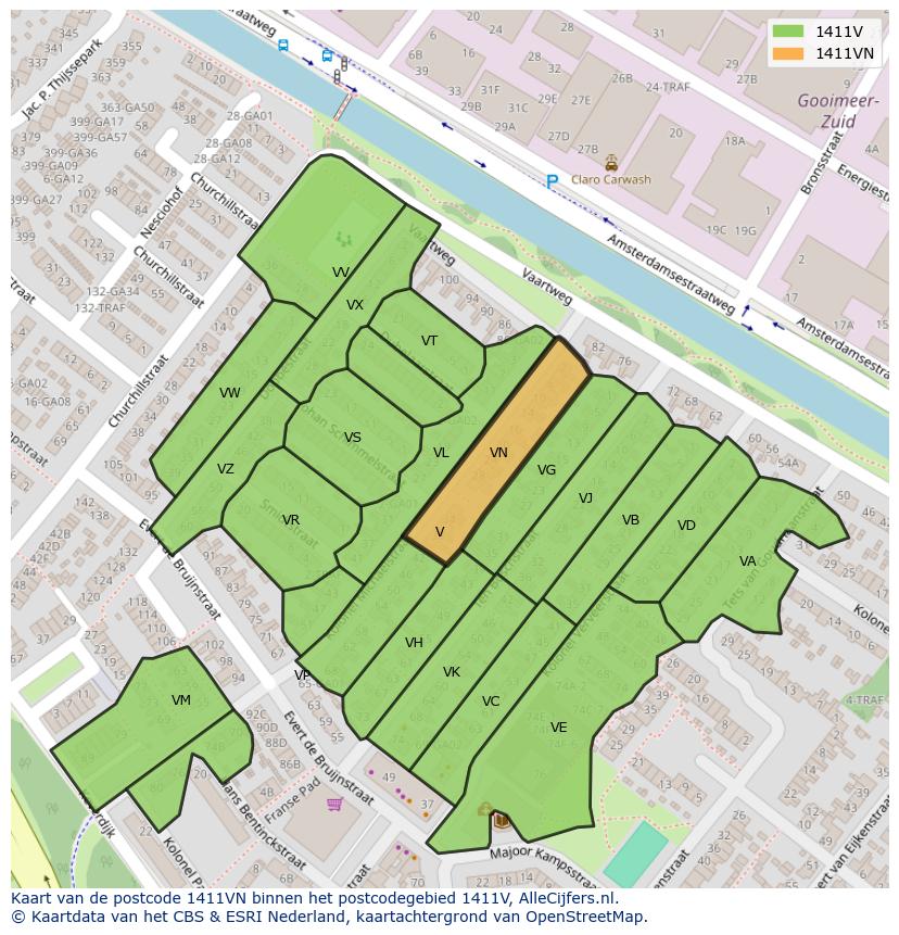 Afbeelding van het postcodegebied 1411 VN op de kaart.