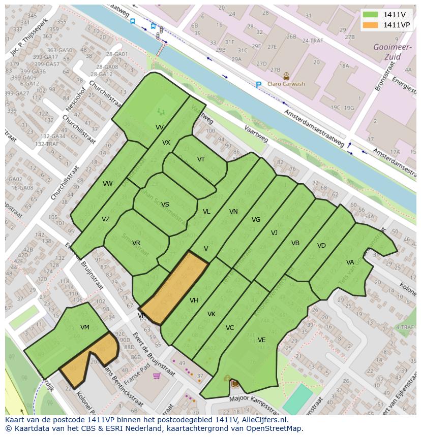 Afbeelding van het postcodegebied 1411 VP op de kaart.
