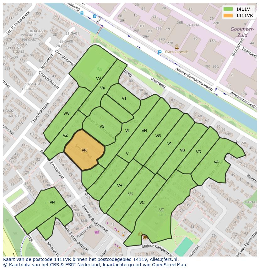 Afbeelding van het postcodegebied 1411 VR op de kaart.
