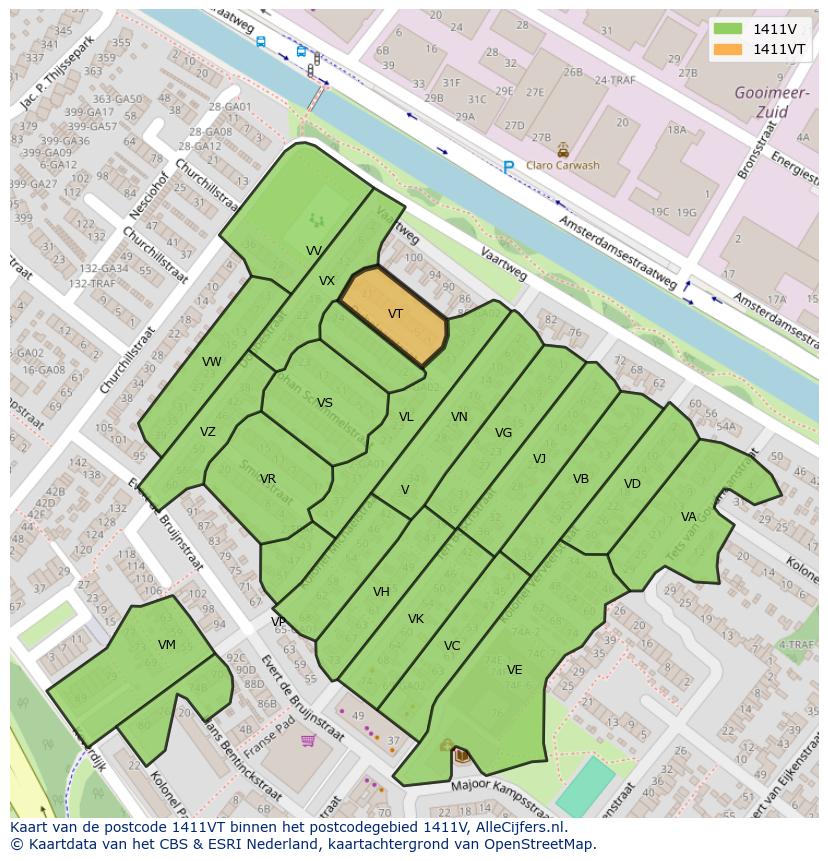 Afbeelding van het postcodegebied 1411 VT op de kaart.